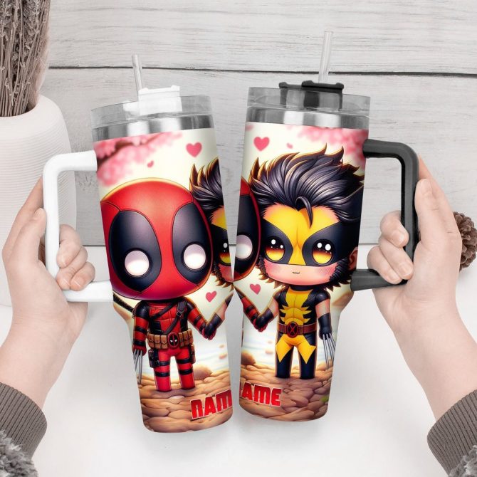 Deadpool Wolverine Movies Custom Stanley Quencher 40Oz Stainless Steel Tumbler With Handle - Image 3