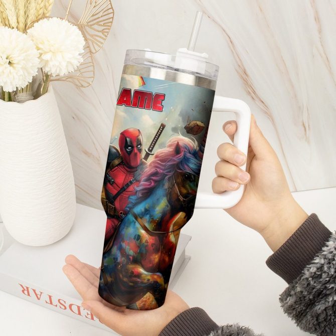 Deadpool Wolverine Movies Custom Stanley Quencher 40Oz Stainless Steel Tumbler With Handle - Image 4
