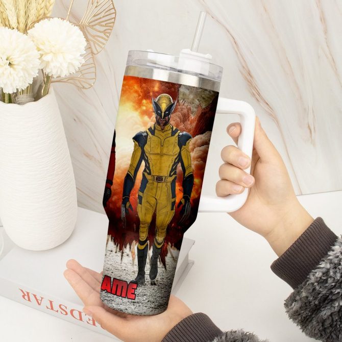 Deadpool Wolverine Movies Custom Stanley Quencher 40Oz Stainless Steel Tumbler With Handle - Image 3