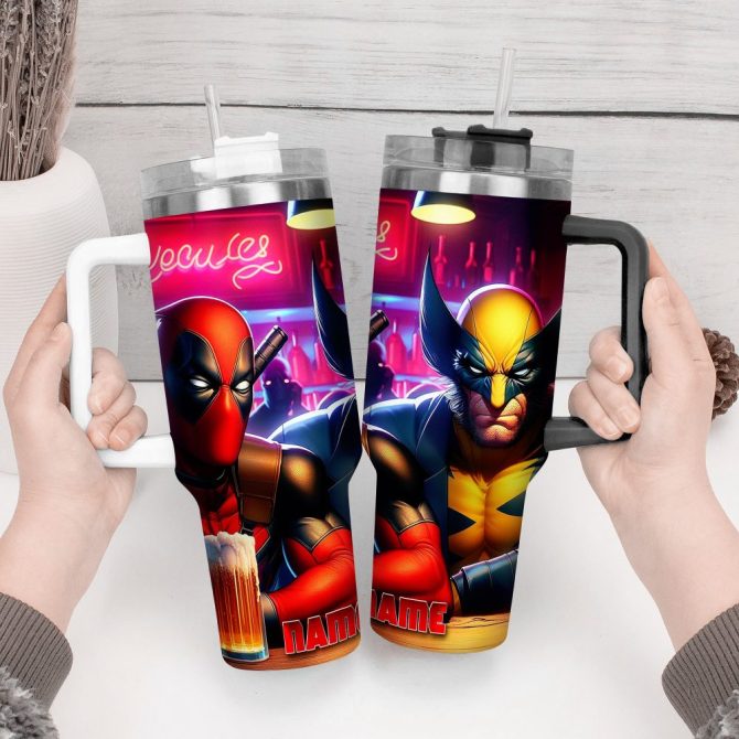Deadpool Wolverine Movies Custom Stanley Quencher 40Oz Stainless Steel Tumbler With Handle - Image 4