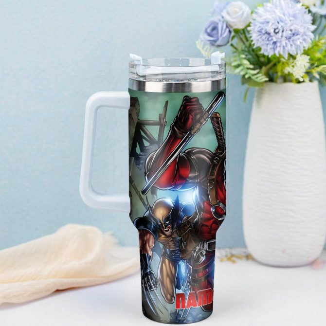 Deadpool Wolverine Movies Custom Stanley Quencher 40Oz Stainless Steel Tumbler With Handle - Image 2