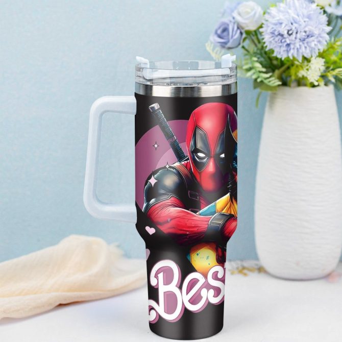 Deadpool Wolverine Movies Custom Stanley Quencher 40Oz Stainless Steel Tumbler With Handle - Image 3