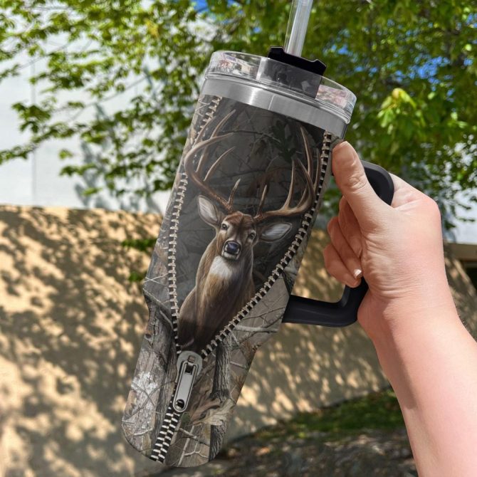 Deer Custom Stanley Quencher 40Oz Stainless Steel Tumbler With Handle - Image 3