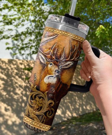 Deer Head Custom Stanley Quencher 40Oz Stainless Steel Tumbler With Handle