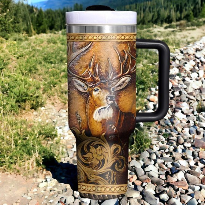 Deer Head Custom Stanley Quencher 40Oz Stainless Steel Tumbler With Handle - Image 2
