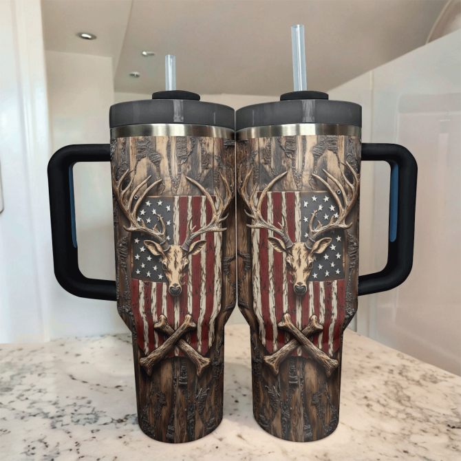 Deer Hunting Custom Stanley Quencher 40Oz Stainless Steel Tumbler With Handle - Image 3