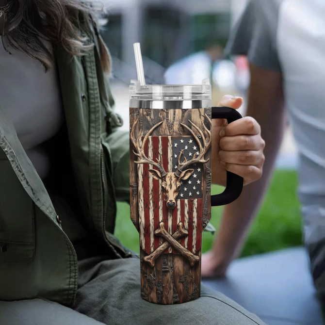 Deer Hunting Custom Stanley Quencher 40Oz Stainless Steel Tumbler With Handle - Image 4
