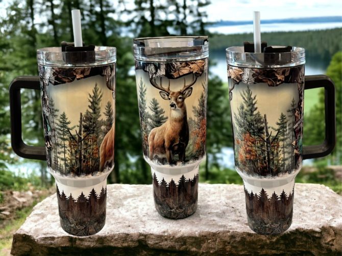 Deer In Forest Custom Stanley Quencher 40Oz Stainless Steel Tumbler