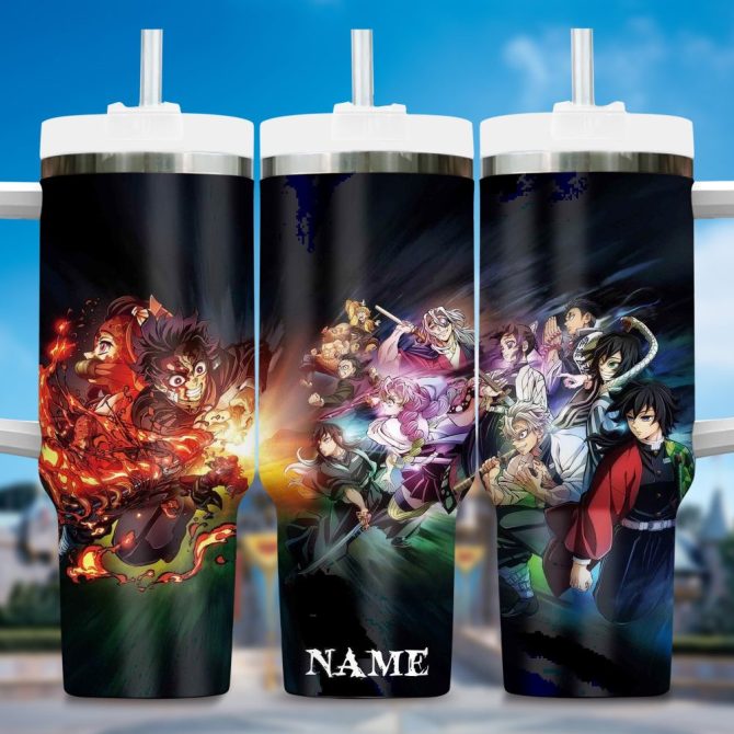 Demon Slayer Anime Custom Stanley Quencher 40Oz Stainless Steel Tumbler With Handle