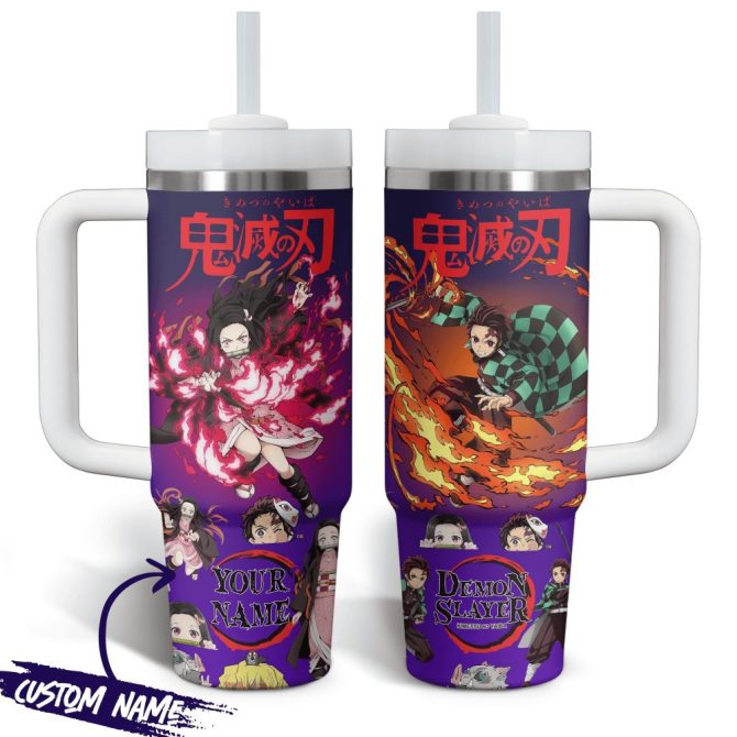 Demon Slayer Anime Custom Stanley Quencher 40Oz Stainless Steel Tumbler With Handle