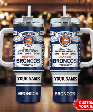 Denver Broncos Nfl Custom Stanley Quencher 40Oz Stainless Steel Tumbler With Handle