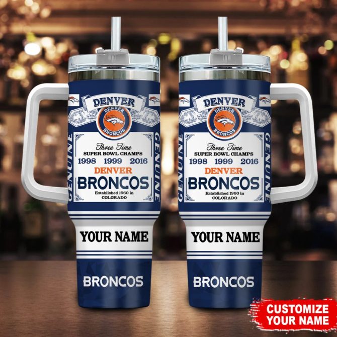 Denver Broncos Nfl Custom Stanley Quencher 40Oz Stainless Steel Tumbler With Handle