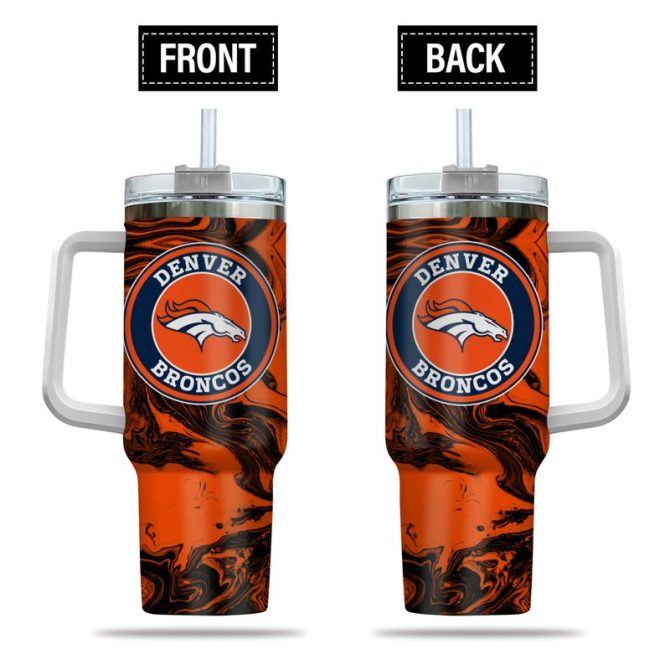 Denver Broncos Nfl Custom Stanley Quencher 40Oz Stainless Steel Tumbler With Handle