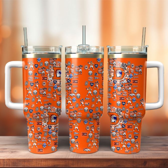 Denver Broncos Nfl Custom Stanley Quencher 40Oz Stainless Steel Tumbler With Handle