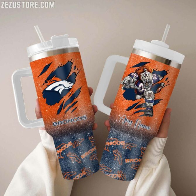 Denver Broncos Nfl Custom Stanley Quencher 40Oz Stainless Steel Tumbler With Handle