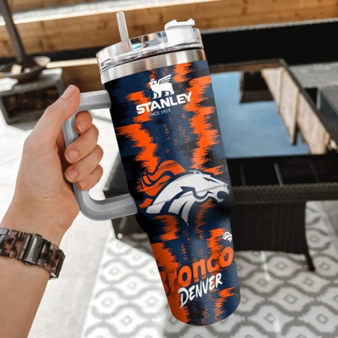 Denver Broncos Nfl Custom Stanley Quencher 40Oz Stainless Steel Tumbler With Handle