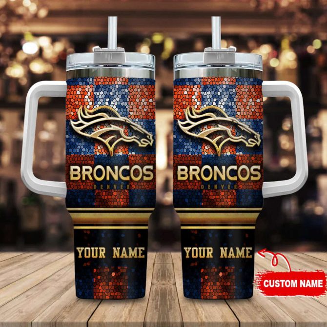Denver Broncos Nfl Custom Stanley Quencher 40Oz Stainless Steel Tumbler With Handle