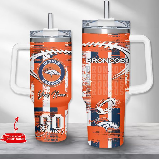 Denver Broncos Nfl Custom Stanley Quencher 40Oz Stainless Steel Tumbler With Handle