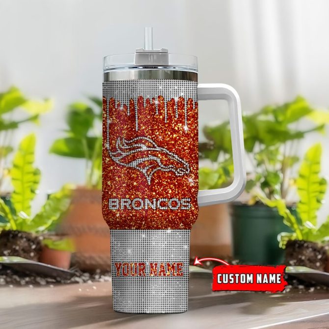 Denver Broncos Nfl Glitter Custom Stanley Quencher 40Oz Stainless Steel Tumbler With Handle - Image 2