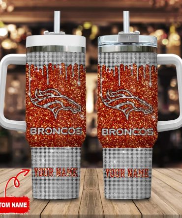 Denver Broncos Nfl Glitter Custom Stanley Quencher 40Oz Stainless Steel Tumbler With Handle