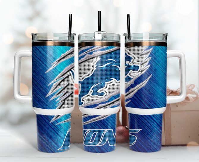 Detroit Lions Nfl Custom Stanley Quencher 40Oz Stainless Steel Tumbler With Handle
