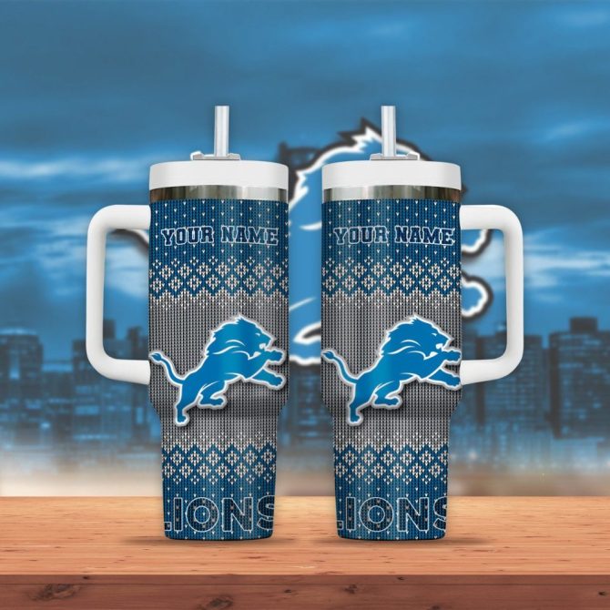 Detroit Lions Nfl Custom Stanley Quencher 40Oz Stainless Steel Tumbler
