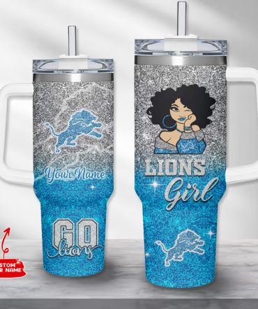 Detroit Lions Nfl Custom Stanley Quencher 40Oz Stainless Steel Tumbler With Handle