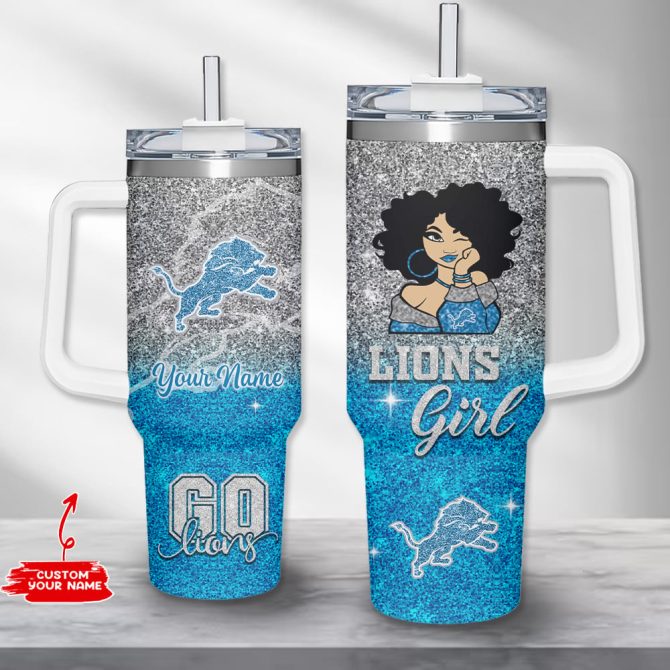 Detroit Lions Nfl Custom Stanley Quencher 40Oz Stainless Steel Tumbler With Handle