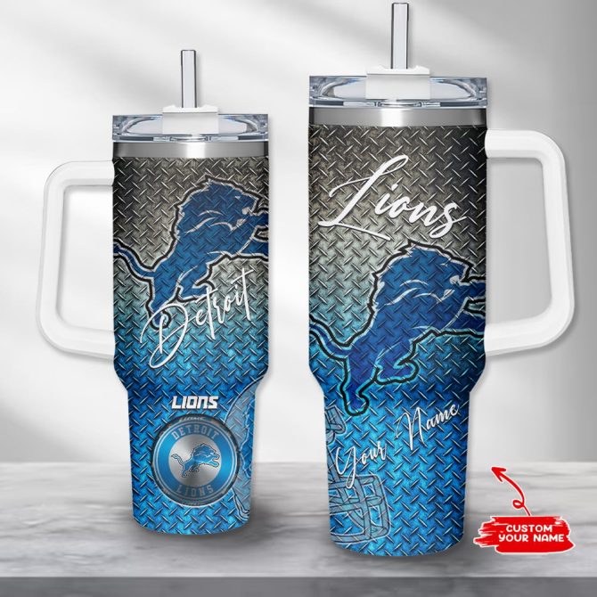 Detroit Lions Nfl Custom Stanley Quencher 40Oz Stainless Steel Tumbler With Handle