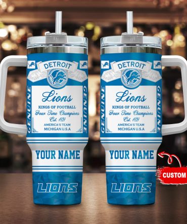 Detroit Lions Nfl Custom Stanley Quencher 40Oz Stainless Steel Tumbler With Handle