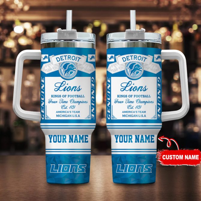 Detroit Lions Nfl Custom Stanley Quencher 40Oz Stainless Steel Tumbler With Handle