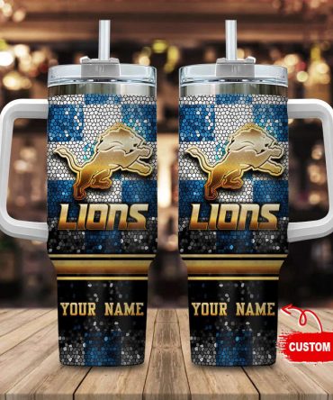 Detroit Lions Nfl Custom Stanley Quencher 40Oz Stainless Steel Tumbler With Handle