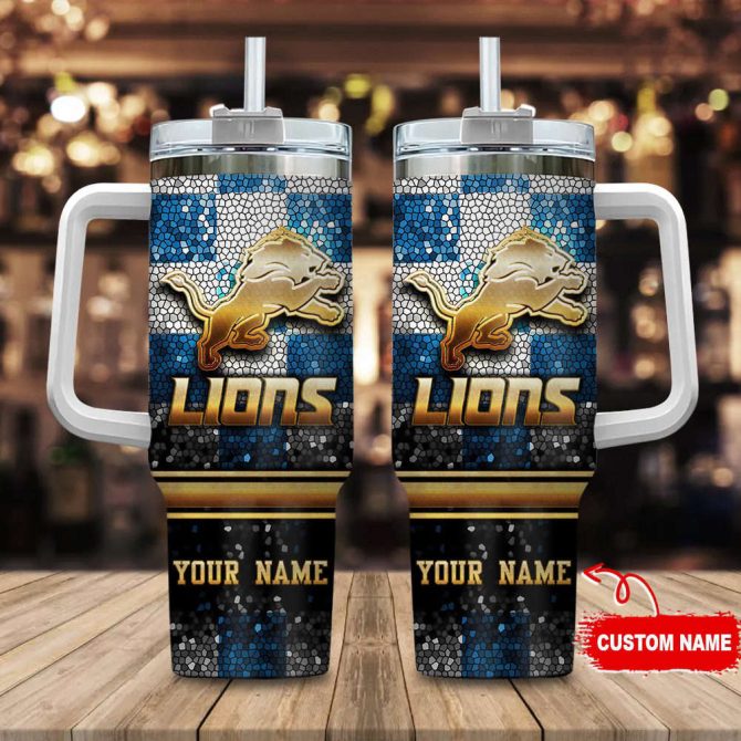 Detroit Lions Nfl Custom Stanley Quencher 40Oz Stainless Steel Tumbler With Handle