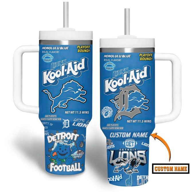 Detroit Lions Nfl Custom Stanley Quencher 40Oz Stainless Steel Tumbler With Handle