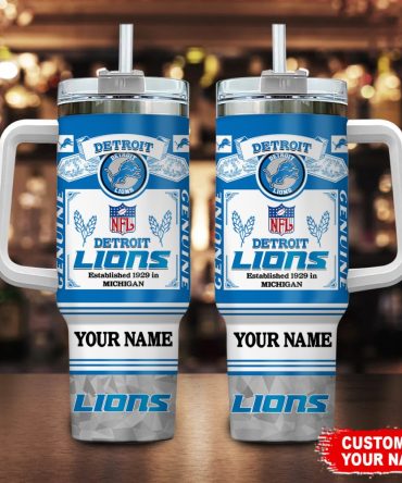 Detroit Lions Nfl Custom Stanley Quencher 40Oz Stainless Steel Tumbler With Handle