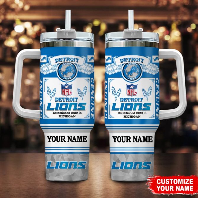 Detroit Lions Nfl Custom Stanley Quencher 40Oz Stainless Steel Tumbler With Handle
