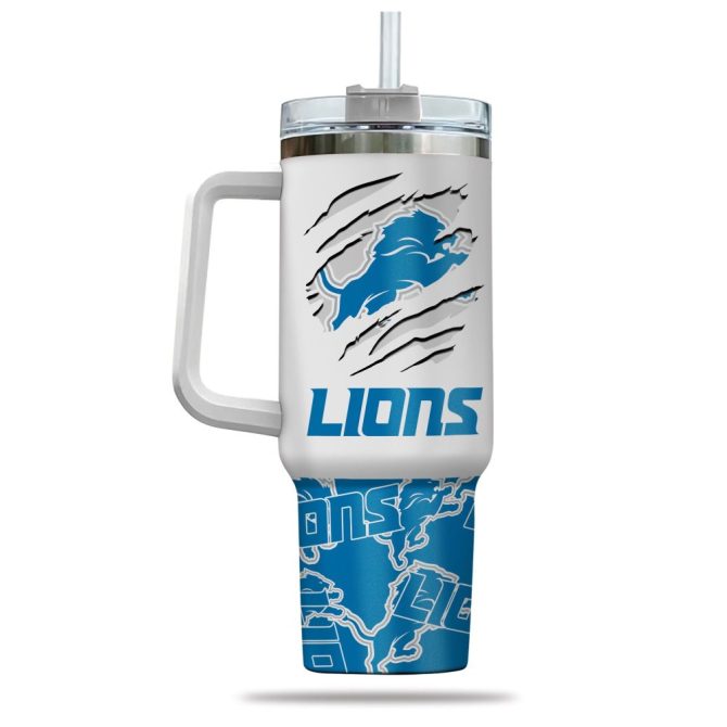 Detroit Lions Nfl Custom Stanley Quencher 40Oz Stainless Steel Tumbler With Handle - Image 3