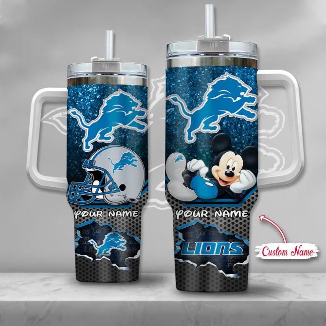Detroit Lions Nfl Custom Stanley Quencher 40Oz Stainless Steel Tumbler With Handle