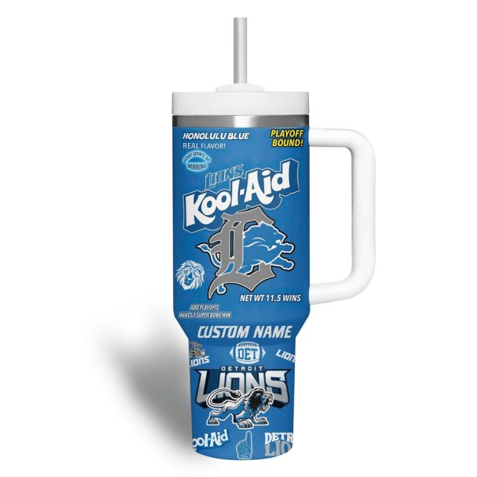 Detroit Lions Nfl Custom Stanley Quencher 40Oz Stainless Steel Tumbler With Handle - Image 3