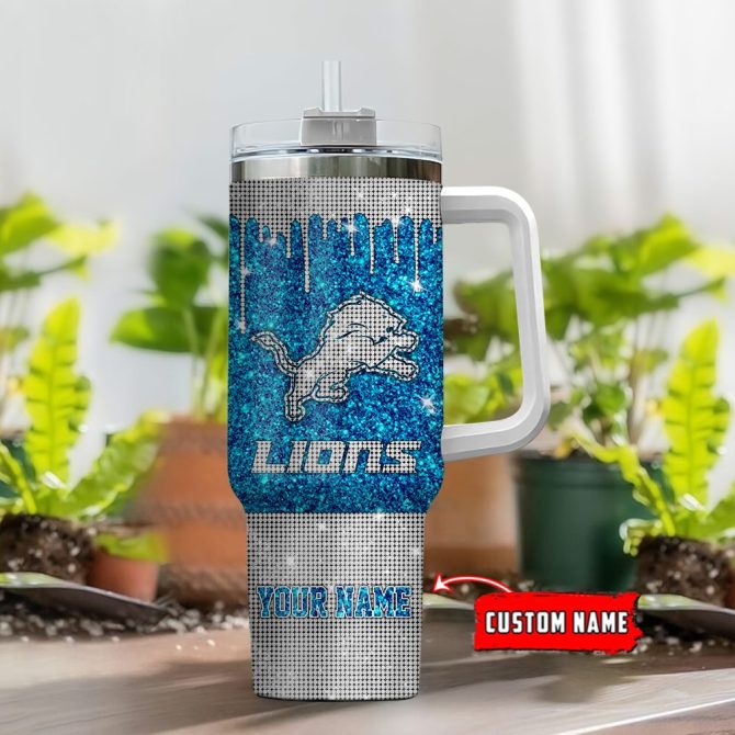 Detroit Lions Nfl Glitter Custom Stanley Quencher 40Oz Stainless Steel Tumbler With Handle - Image 2