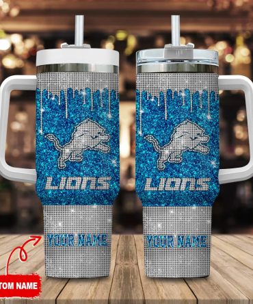 Detroit Lions Nfl Glitter Custom Stanley Quencher 40Oz Stainless Steel Tumbler With Handle