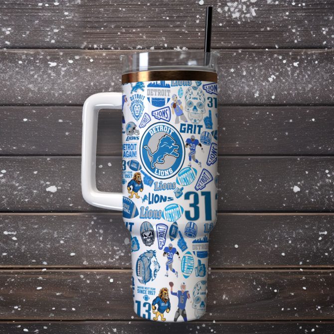 Detroit Lions Nfl Sports Custom Stanley Quencher 40Oz Stainless Steel Tumbler With Handle - Image 2