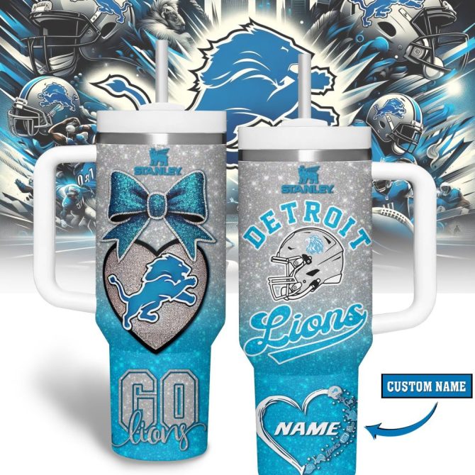 Detroit Lions Nfl Sports Custom Stanley Quencher 40Oz Stainless Steel Tumbler With Handle