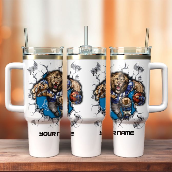 Detroit Lions Nfl Sports Custom Stanley Quencher 40Oz Stainless Steel Tumbler With Handle