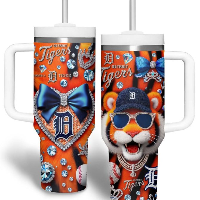 Detroit Tigers Mlb Custom Stanley Quencher 40Oz Stainless Steel Tumbler