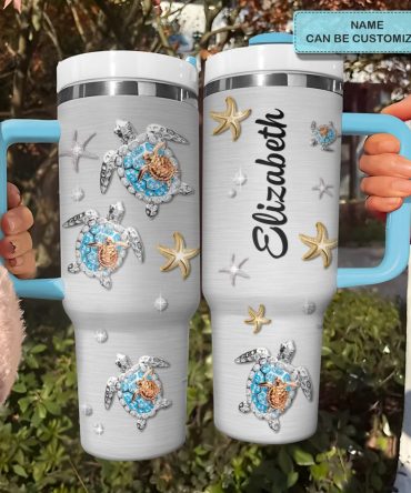 Diamond Sea Turtles Custom Stanley Quencher 40Oz Stainless Steel Tumbler With Handle
