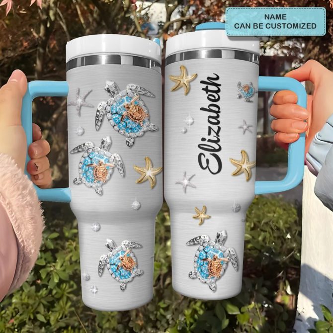 Diamond Sea Turtles Custom Stanley Quencher 40Oz Stainless Steel Tumbler With Handle