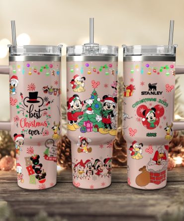 Disney Characters Cartoon Christmas Custom Stanley Quencher 40Oz Stainless Steel Tumbler With Handle