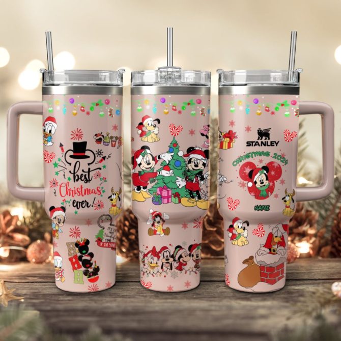 Disney Characters Cartoon Christmas Custom Stanley Quencher 40Oz Stainless Steel Tumbler With Handle