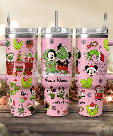 Disney Characters Cartoon Christmas Custom Stanley Quencher 40Oz Stainless Steel Tumbler With Handle